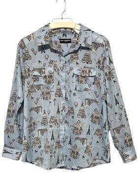 KARL LAGERFELD Paris Blue Paris Theme Print Button Down Shirt